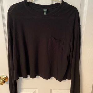 Black Long Sleeve Crop Top